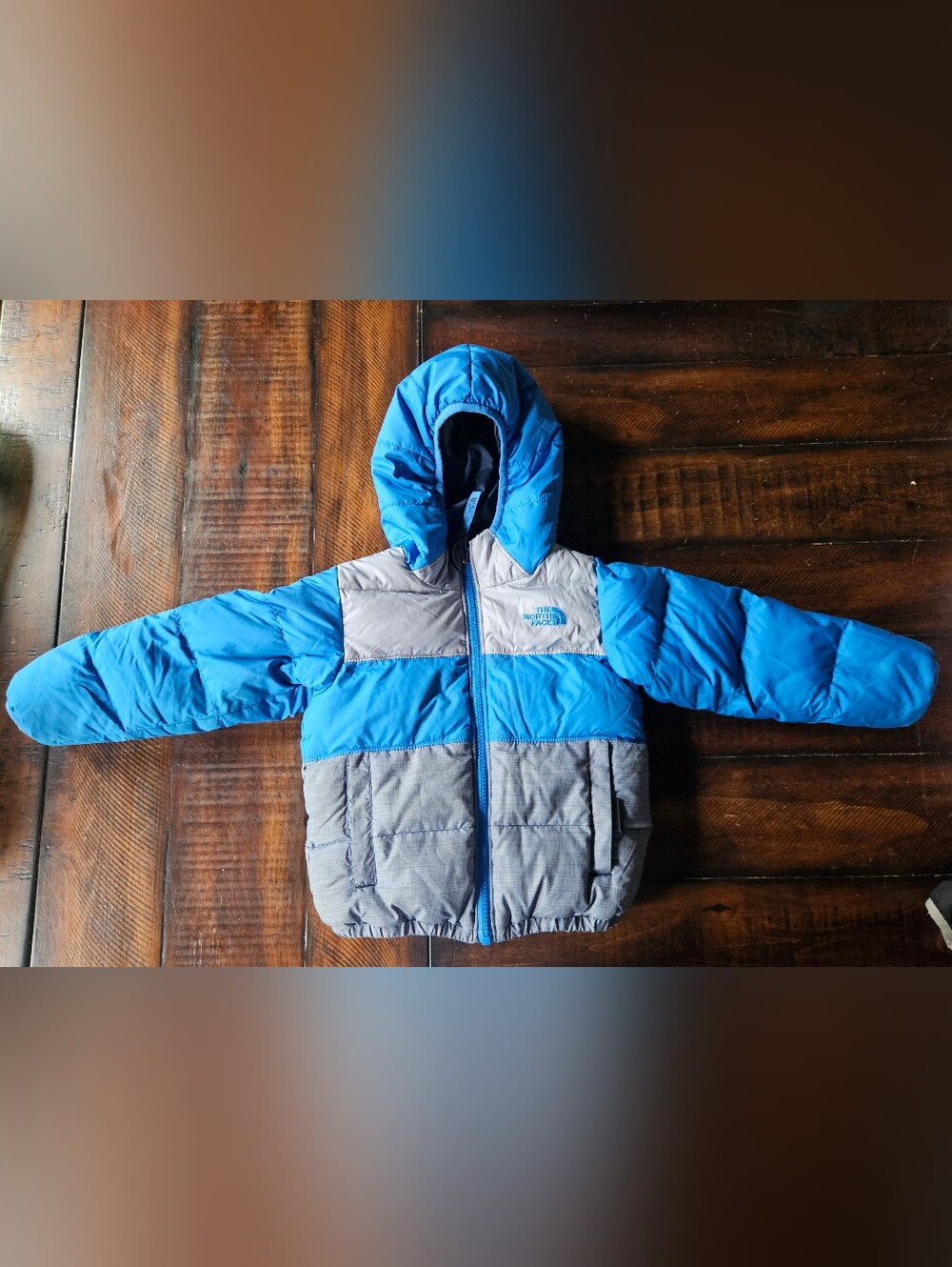 Reversible The North Face Blue & Gray Puffer Jacket with Hood